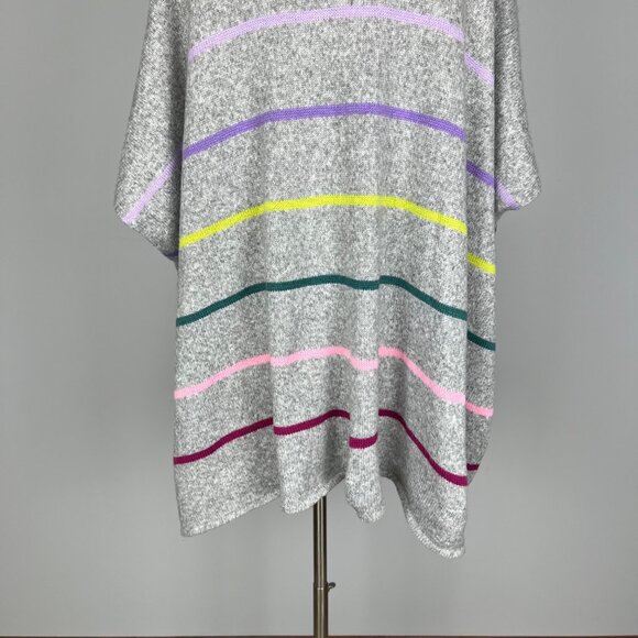 LOFT Womens Gray Striped Turtleneck Poncho Sweater Short Sleeves size XS Small - Picture 12 of 16